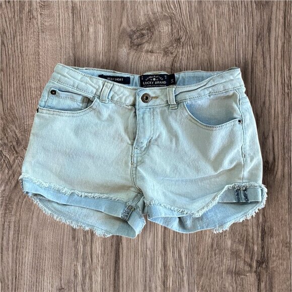Lucky Brand Girls Shorts 14 Riley Denim Stretch Distressed Light Wash Cut Off - Picture 1 of 7